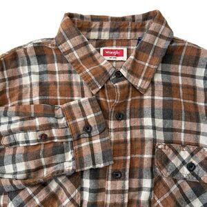 Wrangler Brown Plaid Flannel Button Down Shirt Western Long Sleeve Mens XL